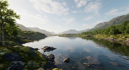 Serene Mountain Lake Landscape Tranquil Nature Scene