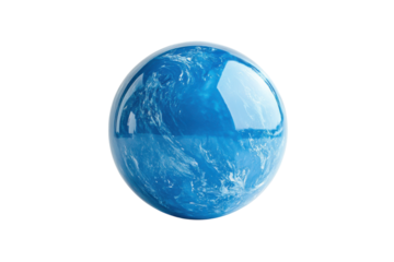 Beautiful blue sphere resembling Earth floating against a clean white background