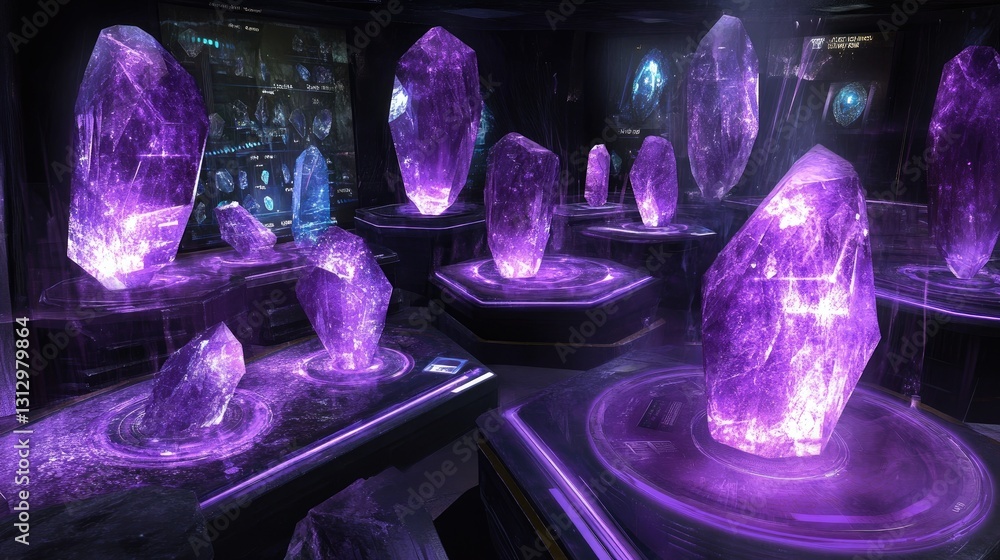 Poster high-tech gemstone store featuring a digital interface for gemstone certification.