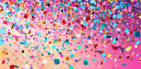 Obraz premium Colorful rectangular confetti falling down against a gradient pink background