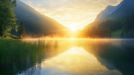 Generic Serene Mountain Moment Lake Glowing Sunrise