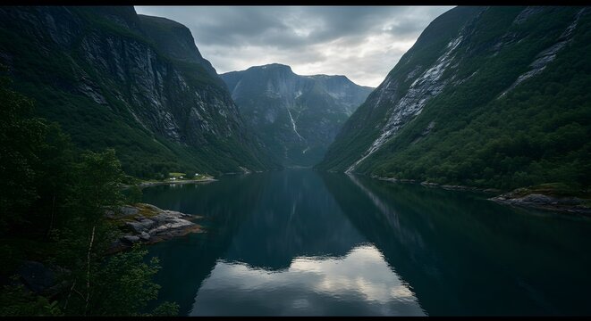 Serene Fjord Landscape Mountains Water Nature Scenery