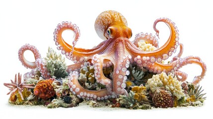 Obraz premium Generic Group Octopuses Scene Swimming Reef Flavorful