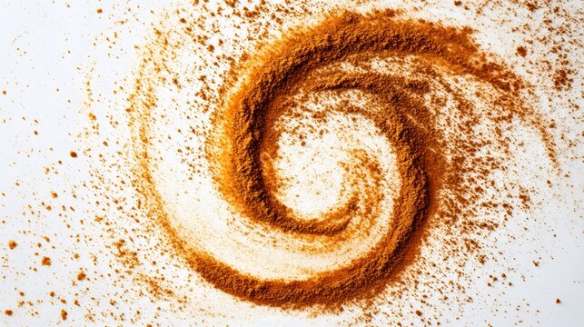 Cinnamon Spiral of Culinary Art: A swirling vortex of finely ground cinnamon, its rich brown hue creating a captivating spiral against the backdrop of an immaculate surface.