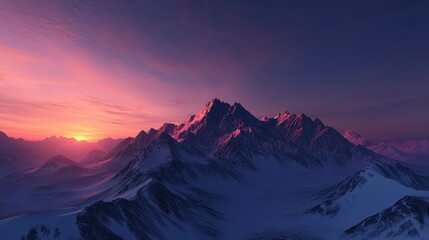 Obraz premium Pink And Purple Sunset Over Snowy Mountain Range
