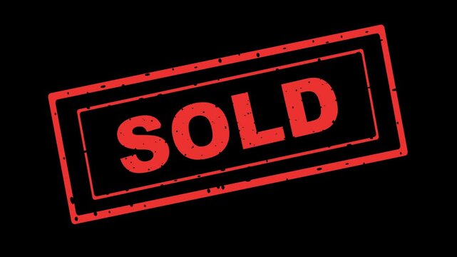 video animation red icon rubber stamp sold text, on a transparent background with alpha channel set to zero