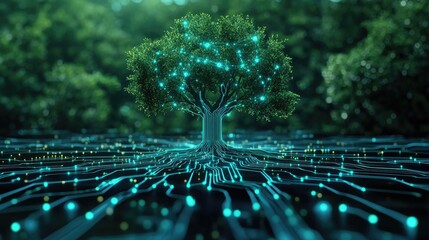 Fototapeta na wymiar Digital Tree of Life, Nature Meets Technology