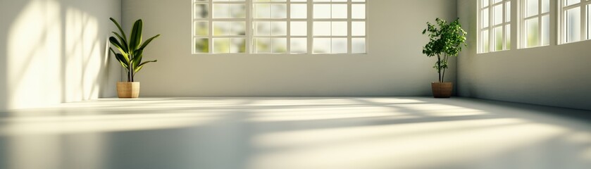 Cozy room featuring a lush green plant gracefully positioned in the corner against a soft grey background