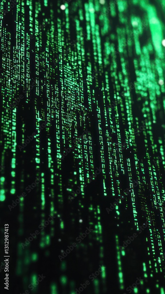 Poster abstract green digital matrix with glowing binary code background