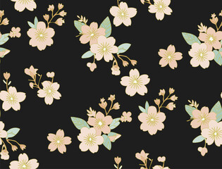 夜桜のシームレスパターン 背景 和柄 着物