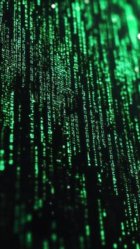 Abstract green digital matrix with glowing binary code background