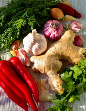 Ingredientes frescos de la cocina hindú