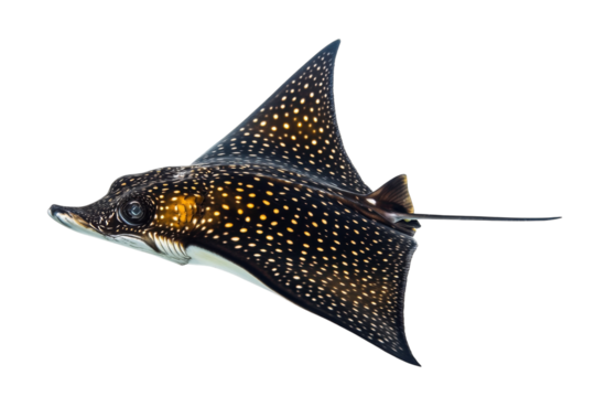 Colorful spotted stingray swimming gracefully in clear water