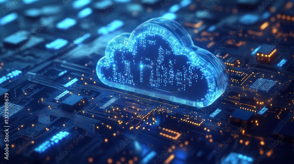 Poster digital cloud computing concept with circuit board background