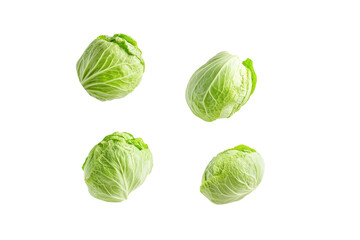 Obraz premium Four pieces of green cabbage are shown in a white background, isolated