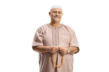 Muslim man holding prayer beads