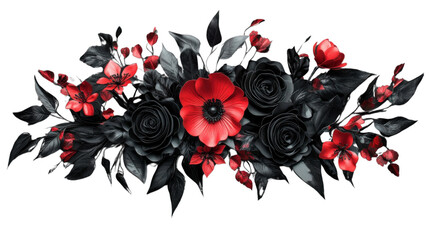 Bouquet of red and black flowers with transparent background