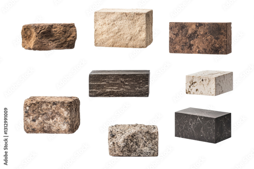 Poster row of different colored bricks are shown in a row, isolated