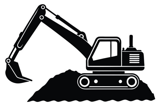 black excavator digging earth, construction clip art preview