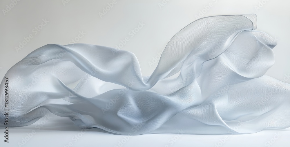 Poster elegant flowing fabric drape in soft white hues creating an ethereal and tranquil atmosphere in a mi