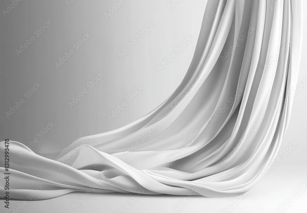 Poster elegant flowing white fabric drapery creating a soft, serene background with gentle curves and subtl