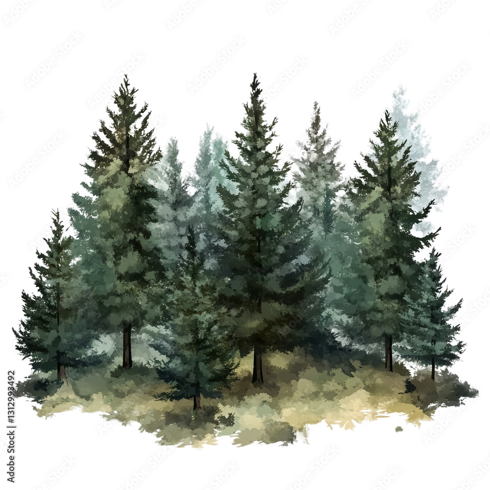 Poster forest with dense trees isolated on transparent background