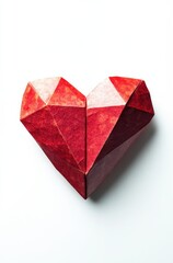 Obraz premium Elegant geometric heart design created with red paper, showcasing artistry in origami, perfect for romantic, love-themed, and creative projects