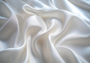 Obraz premium Elegant Smooth White Silk Fabric Background with Flowing Creases and Soft Drapery for Textile Design, Fashion, and Interior Decoration Projects