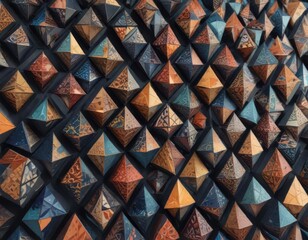 Intricate patterns of triangles and squares create a dynamic and modern abstract geometric composition, interior design, geometric patterns