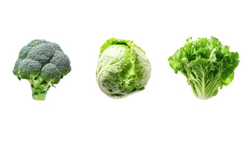 Fototapeta premium Three different types of green vegetables are shown in a row, isolated