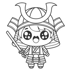 Cute boy wants to be a samurai, for coloring