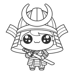 Cute boy wearing samurai armor, for coloring