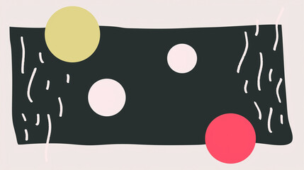 Obraz premium Modern Abstract Graphic Illustration with Bold Circular Shapes, Dotted Patterns, and Wavy Lines in Vibrant Shades of Coral, Olive Green, Black, and White Creating a Stylish Contemporary Design