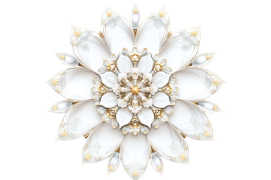 Elegant white and gold flower mandala design radiating peace and serenity a symbol of beauty and harmony - Powered by Adobe