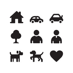 Icons of Life: A collection of simple yet evocative icons representing elements of everyday life, family, and symbols of love.