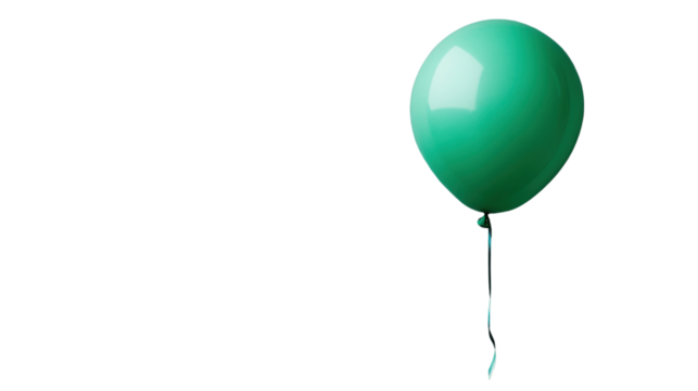 Single green balloon floating with transparent background