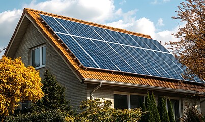 Fototapeta premium Residential House with Solar Panels on Roof