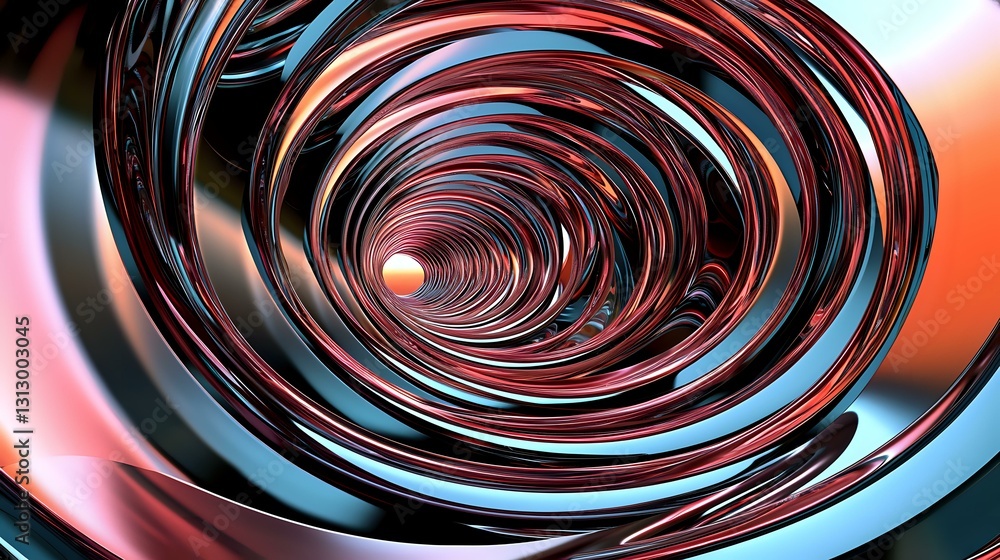 Aufkleber spiral tunnel in black, coral and blue colors creating optical illusion effect with dynamic swirling