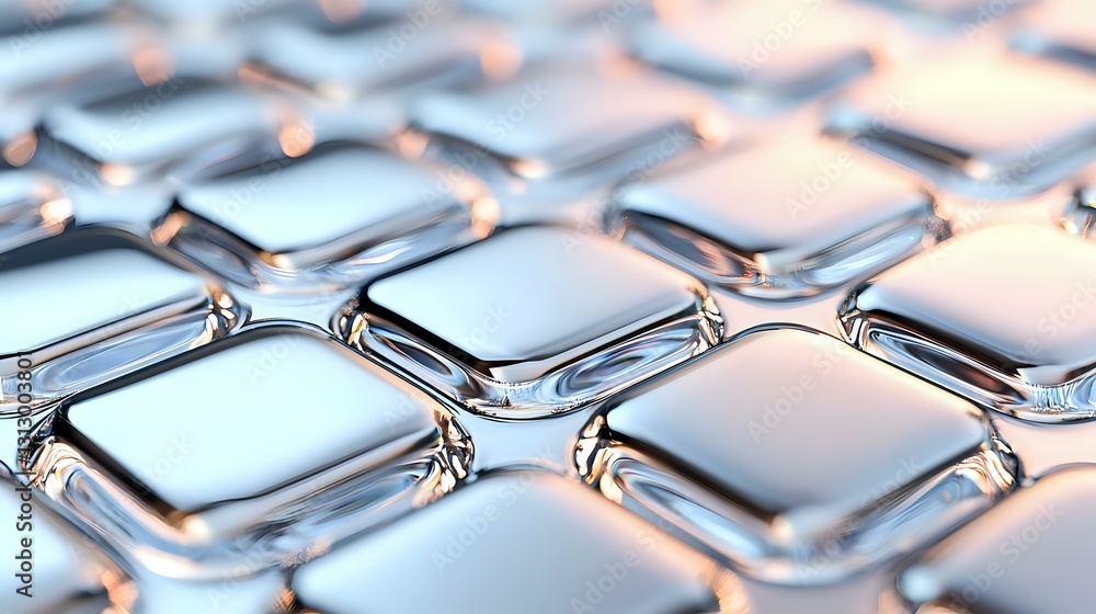 Poster Metallic silver geometric pattern with diamond shaped cells creating modern abstract background texture. Futuristic chrome surface with repeating elements.