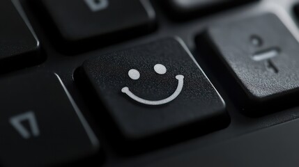 Happy keyboard key, close-up.  Website satisfaction