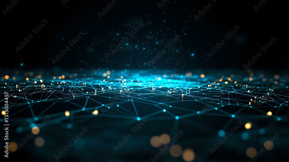Aufkleber glowing network connections with blue light dots and lines on dark background creating futuristic te