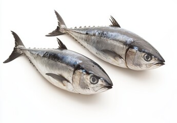 Fototapeta premium Fresh and Glimmering Whole Fish Pair on White Background Perfect for Culinary or Seafood Related Projects and Healthy Diet Promotions