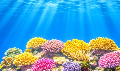 Vibrant Coral Reef Underwater Scene with Sunlight