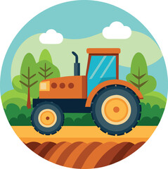  Tractor in the field vector illustration on white background