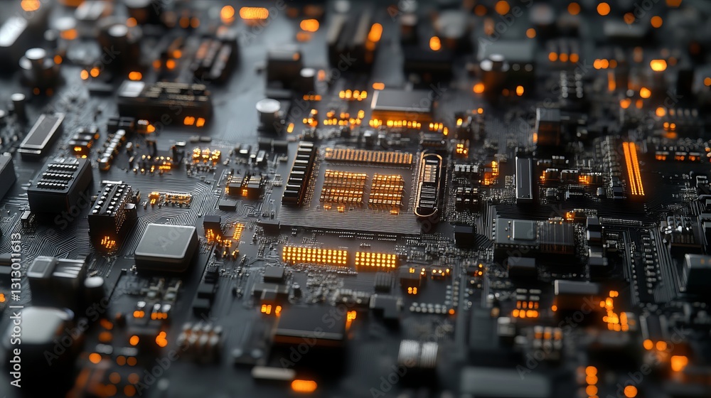 Poster abstract technology background digital circuit board glowing orange lights modern design futuristic 