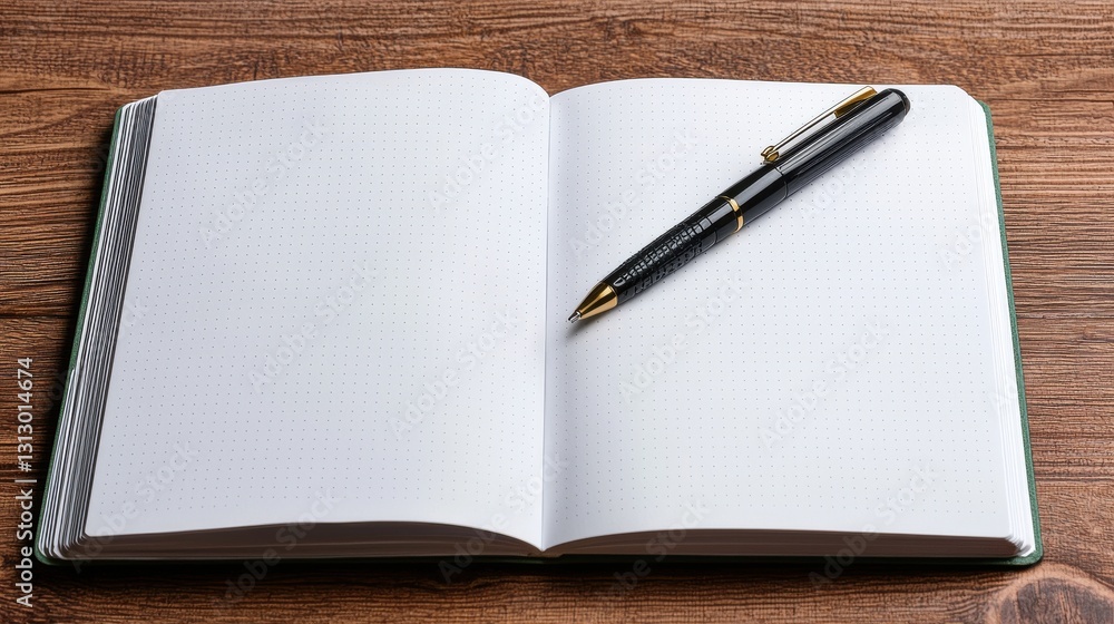 Poster A pen sits on top of a notebook with a blank page