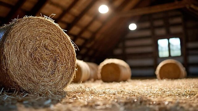 Hay bales in a rustic barn loft