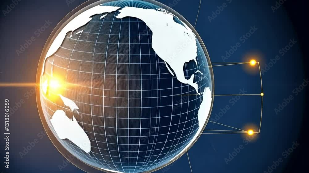 Poster 3d globe visualization with light connections in space