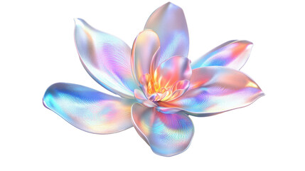 Iridescent flower blooming with transparent background