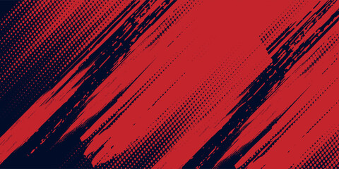 Fototapeta premium Red halftone dots blue color pattern gradient grunge texture background. Dot pop art comic sport style red modern